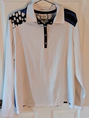 Fall Is Coming.. Golf White Long-Sleeve Polo with Black & Blue Shoulder Accents